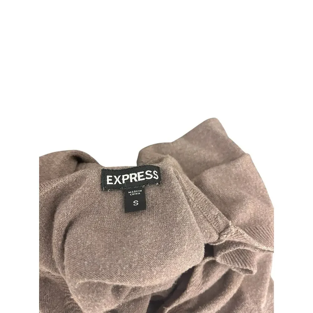 Express Women’s V-neck Long Sleeve Beige Sweater Ruched Small Brown Classic
